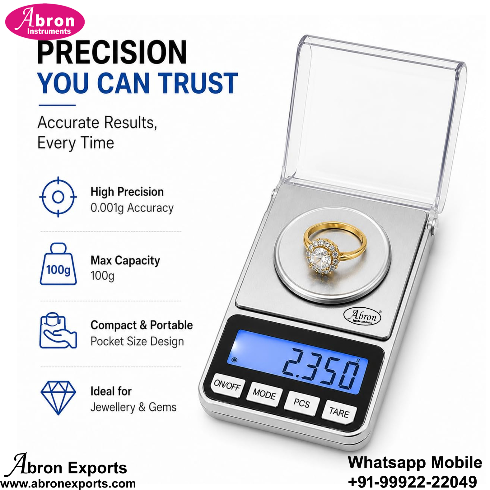 Balance Digital 100gm LC 1mg 0.001gm LCD Backlit Gm Oz Pc Count 2Cell Power Abron AC-255AP101 